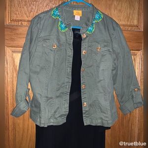 Ruby Rd. Embellished Olive Khaki Jacket Sz 8